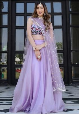 Lavender Printed Organza Lehenga Set