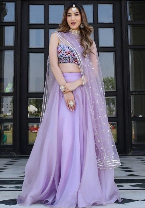 Lavender Printed Organza Lehenga Set