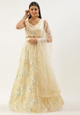Light Yellow Embroidered Net Lehenga Set