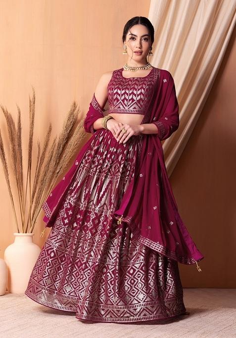 Rani Pink Embroidered Georgette Lehenga Set