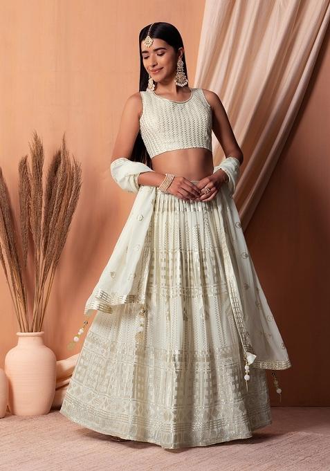 White Embroidered Georgette Lehenga Set