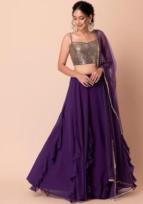 Purple Embroidered Georgette Lehenga Set