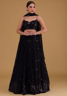 Black Embroidered Georgette Lehenga Set