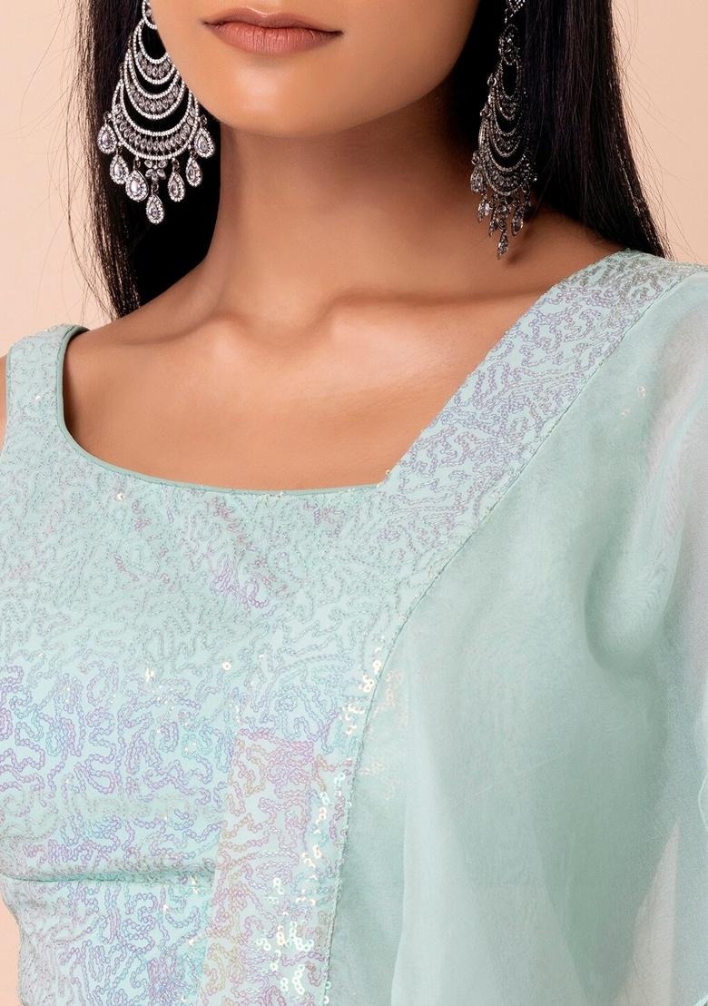 Blue Embroidered Georgette Lehenga Set - Indya
