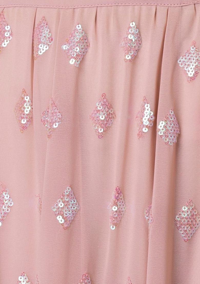Baby Pink Embroidered Georgette Lehenga Set - Indya