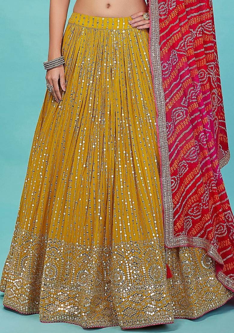 Yellow Embroidered Georgette Lehenga Set - Indya