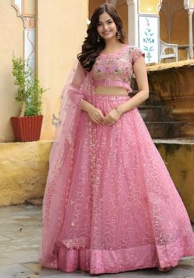 Pink Embroidered Silk Lehenga Set