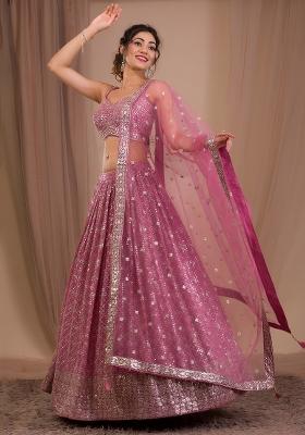 Pink Embroidered Georgette Lehenga Set