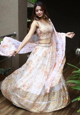 Orange Embroidered Organza Lehenga Set