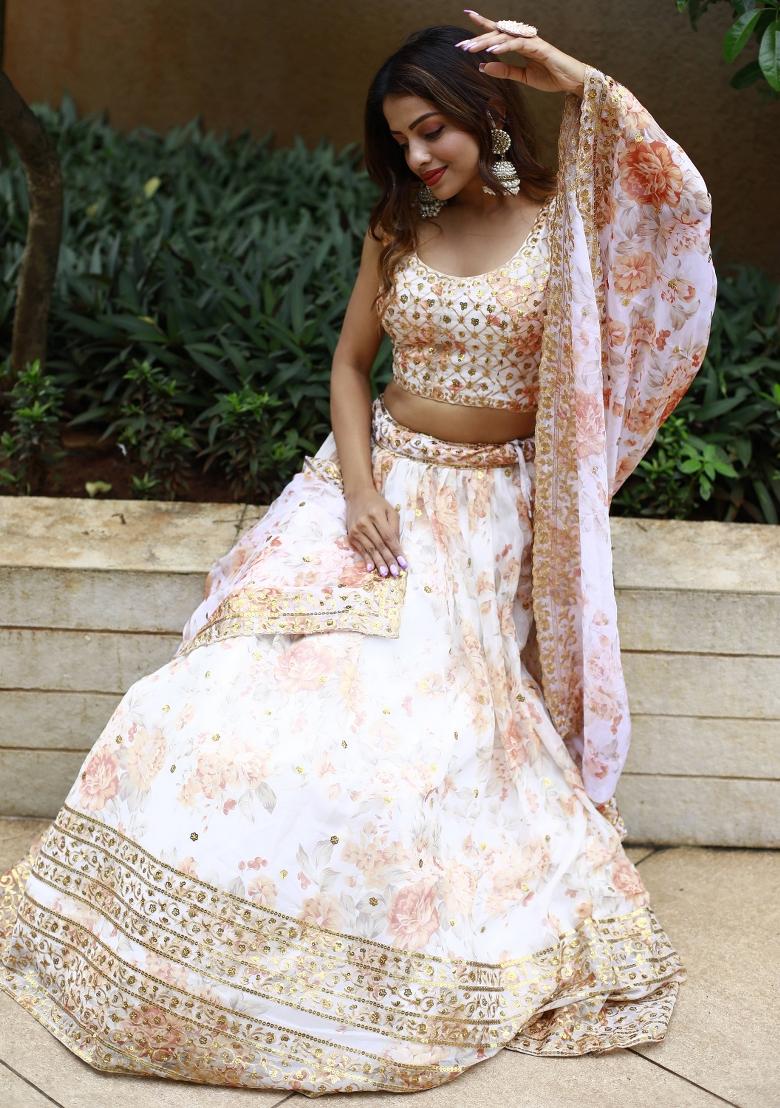 Orange Embroidered Organza Lehenga Set - Indya