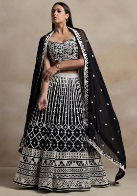 Black Embroidered Georgette Lehenga Set