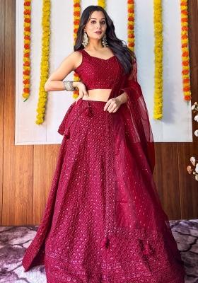 Rani Pink Embroidered Georgette Lehenga Set