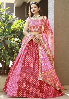 Pink Embroidered Chiffon Lehenga Set