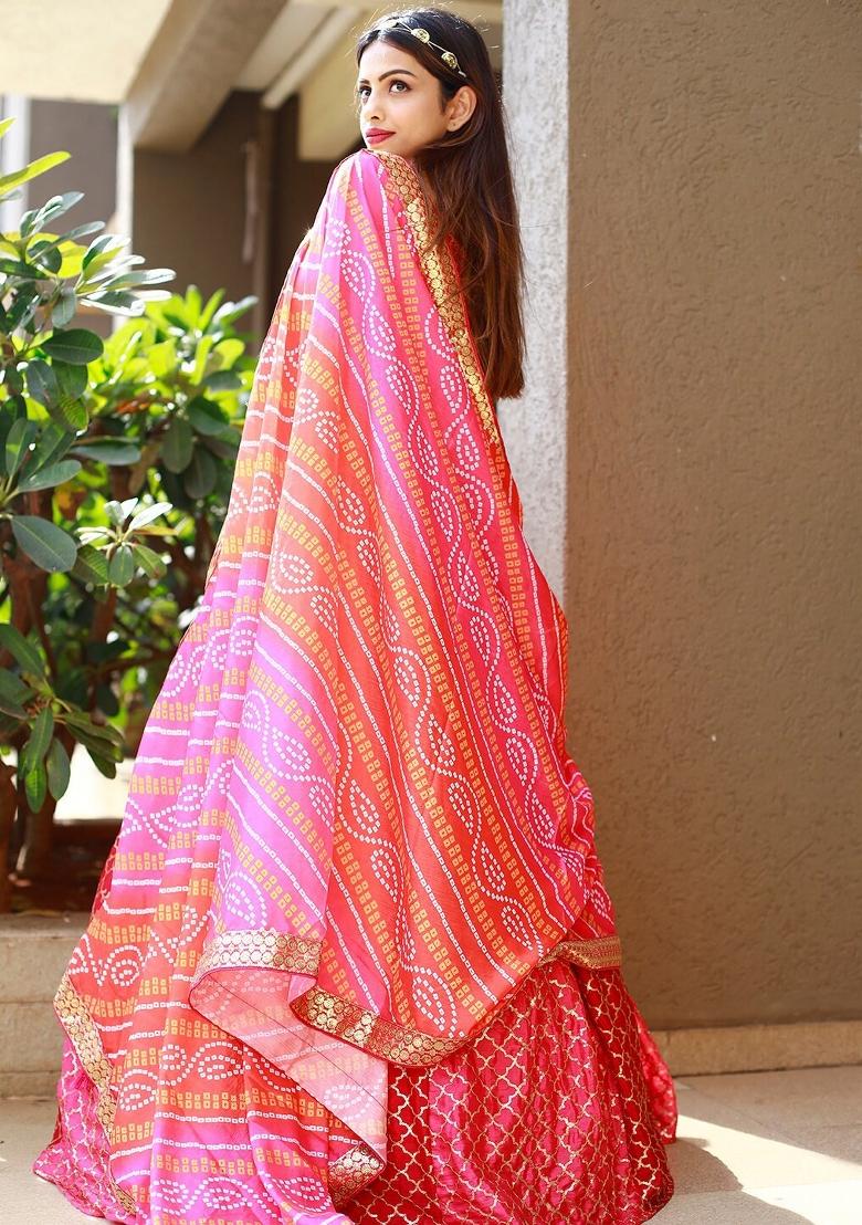 Pink Embroidered Chiffon Lehenga Set - Indya