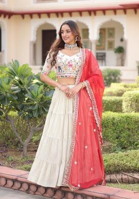 Red Frill Work Silk Lehenga Set