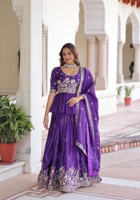Purple Zari Work Gold Crush Lehenga Set