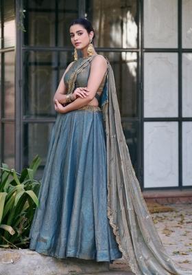 Teal Embroidered Fendi Lehenga Set