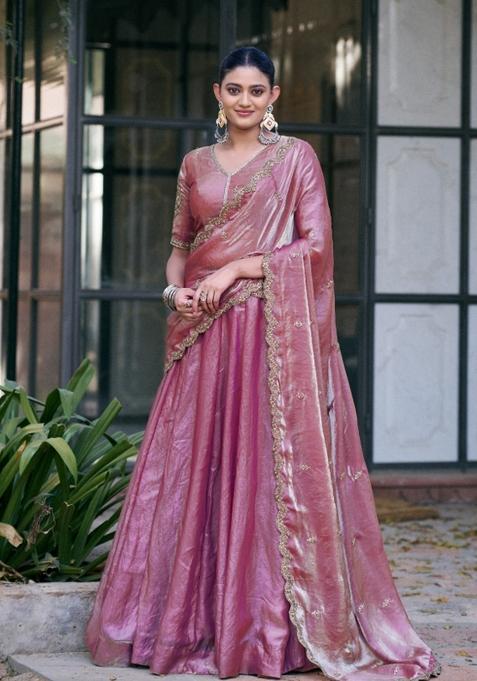 Light Pink Embroidered Fendi Lehenga Set