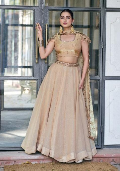 Cream Embroidered Fendi Lehenga Set