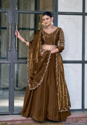 Brown Embroidered Fendi Lehenga Set