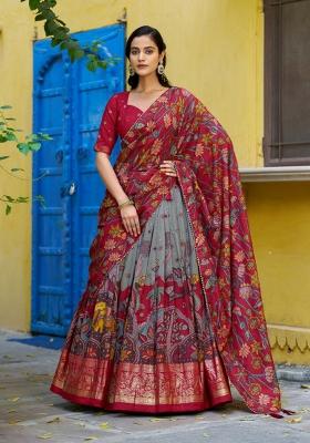 Sea Green Printed Silk Lehenga Set
