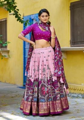 Light Pink Printed Silk Lehenga Set