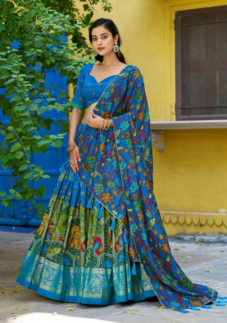 Firozi Printed Silk Lehenga Set - Indya