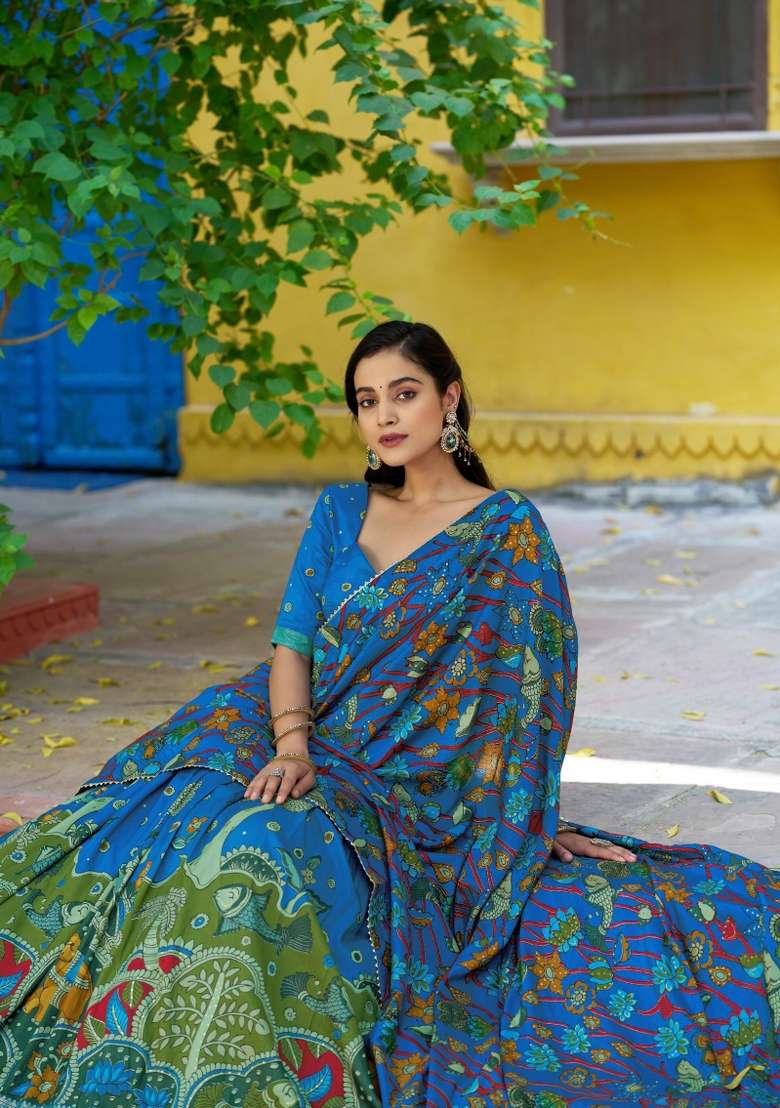Firozi Printed Silk Lehenga Set for Diwali and Festive Wear - Indya