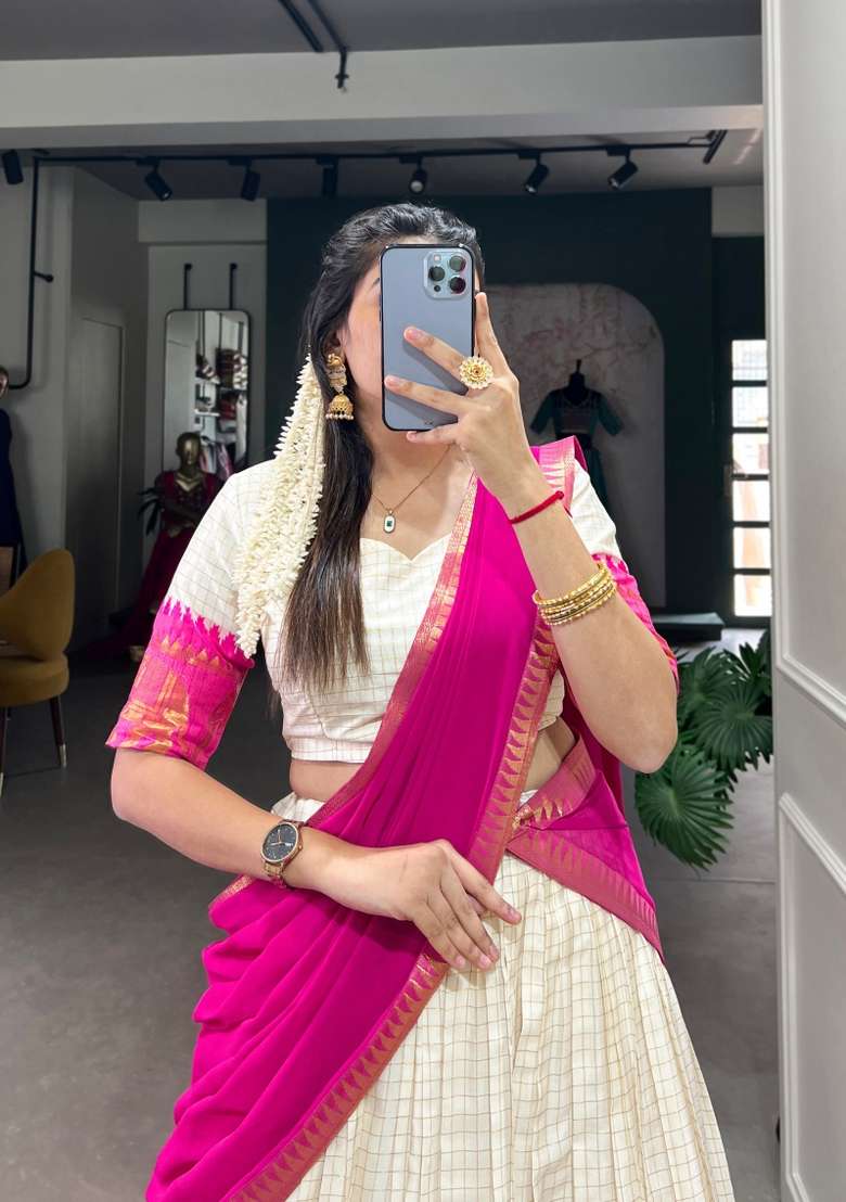 Pink Cotton Lehenga Set with Zari Work for Diwali | Wedding & Festive Wear - Indya
