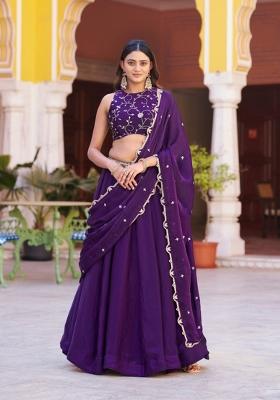 Purple Embroidered Fendi Lehenga Set