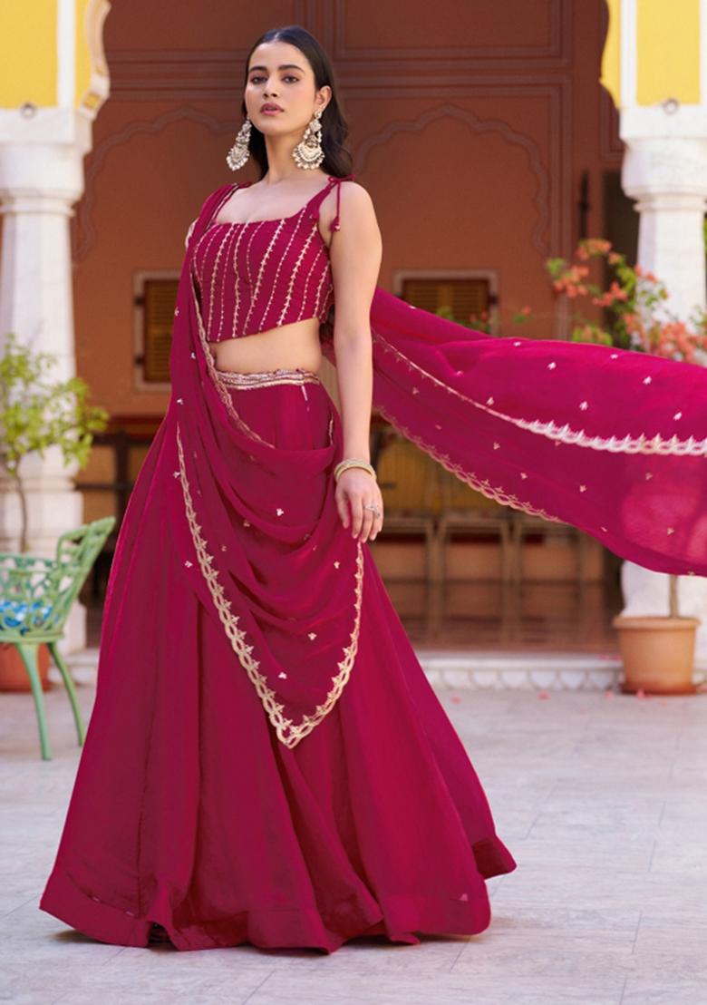 Pink Embroidered Fendi Lehenga Set - Indya