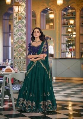 Green Embroidered Silk Lehenga Set