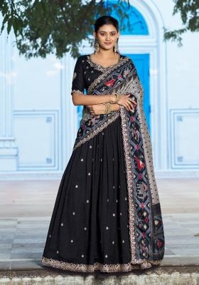 Black Embroidered Silk Lehenga Set