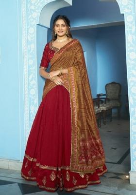Maroon Embroidered Silk Lehenga Set