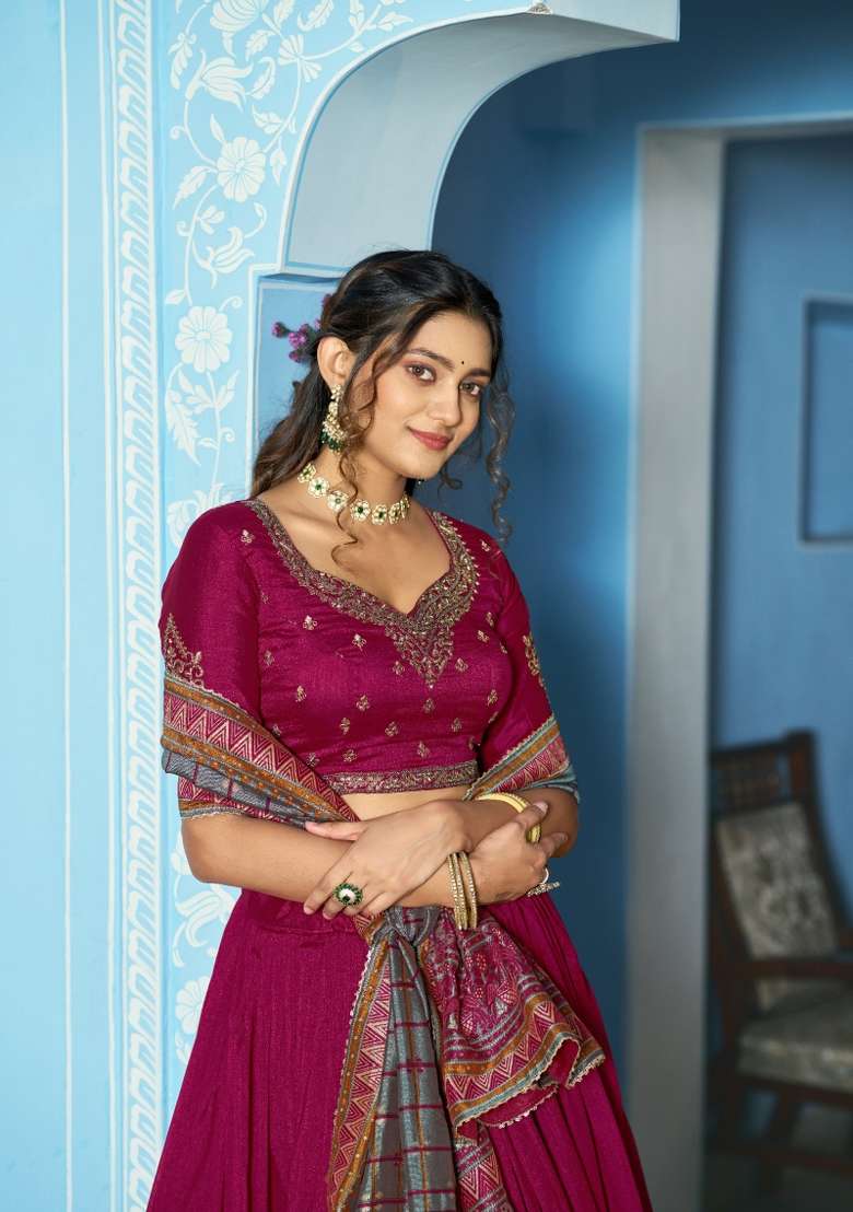 Pink Silk Lehenga Set with Embroidered for Diwali | Wedding & Festive Wear - Indya