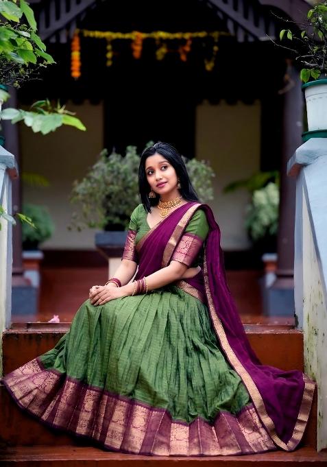Mehendi Zari Work Dola Chex Lehenga Set