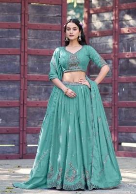 Blue Zari Work Georgette Lehenga Set