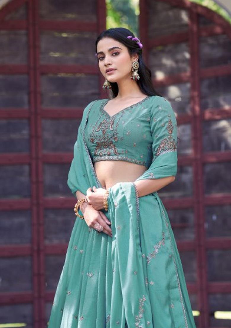 Blue Zari Work Georgette Lehenga Set - Indya