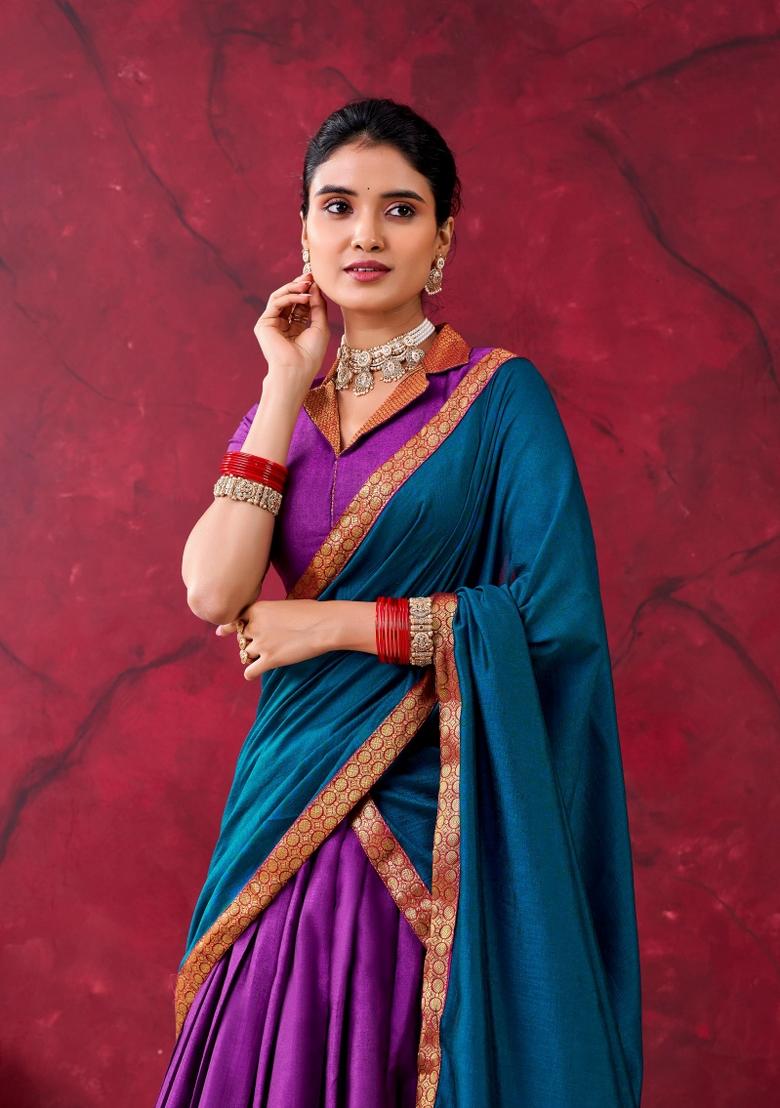 Purple Zari Work Cotton Lehenga Set - Indya