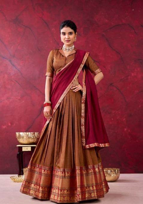 Mustard Zari Work Cotton Lehenga Set