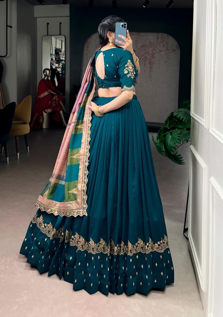 Firozi Embroidered Silk Lehenga Set - Indya