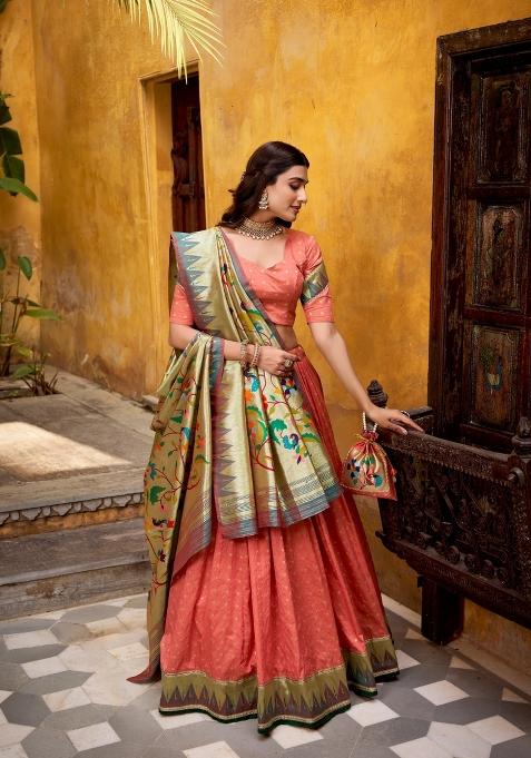 Peacock Zari Work Silk Lehenga Set