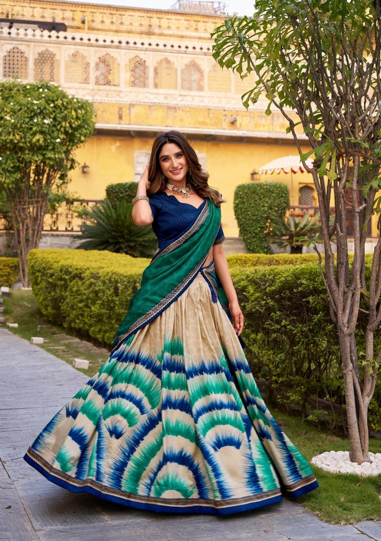 Blue Tie And Dye Silk Lehenga Set - Indya