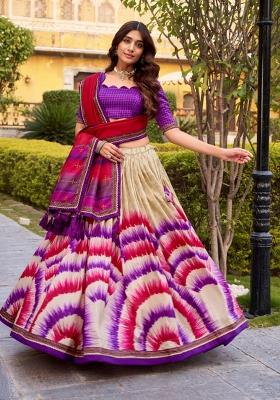 Purple Tie And Dye Silk Lehenga Set