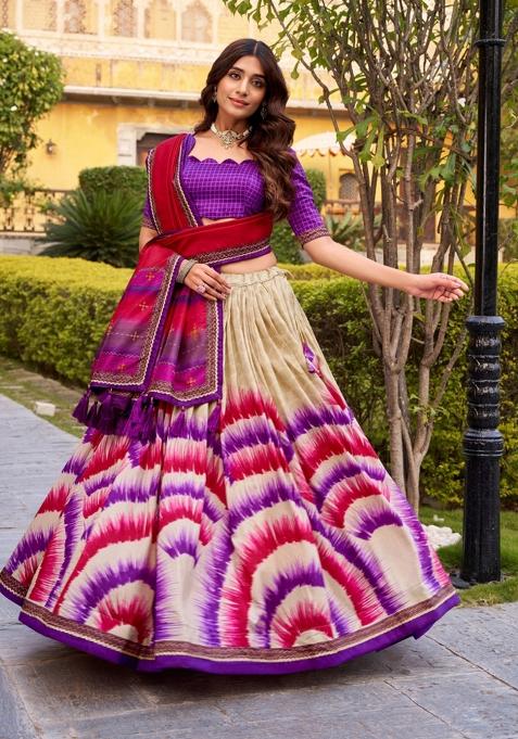 Purple Tie And Dye Silk Lehenga Set