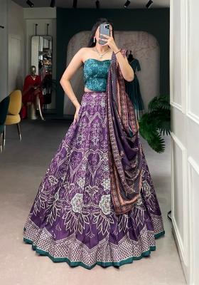 Purple Beads Work Silk Lehenga Set