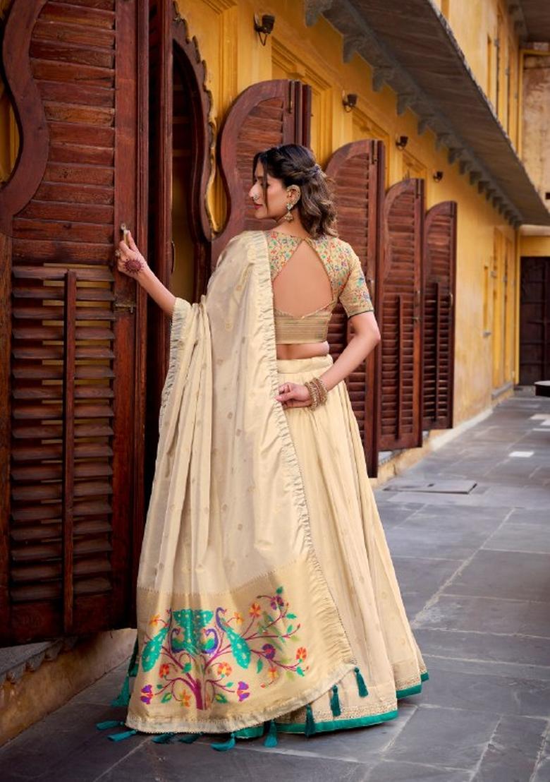 Green Zari Work Shimmer Lehenga Set - Indya
