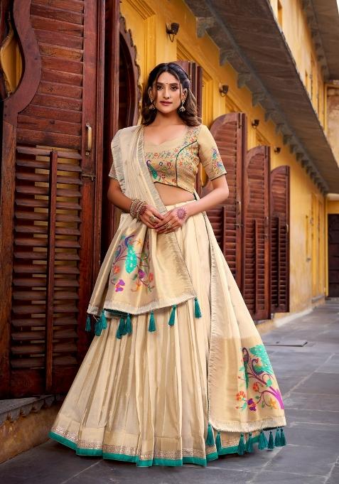Green Zari Work Shimmer Lehenga Set