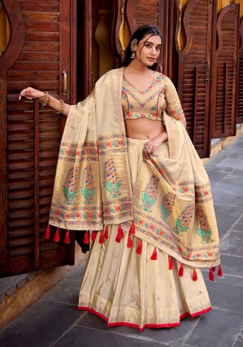 Red Zari Work Shimmer Lehenga Set