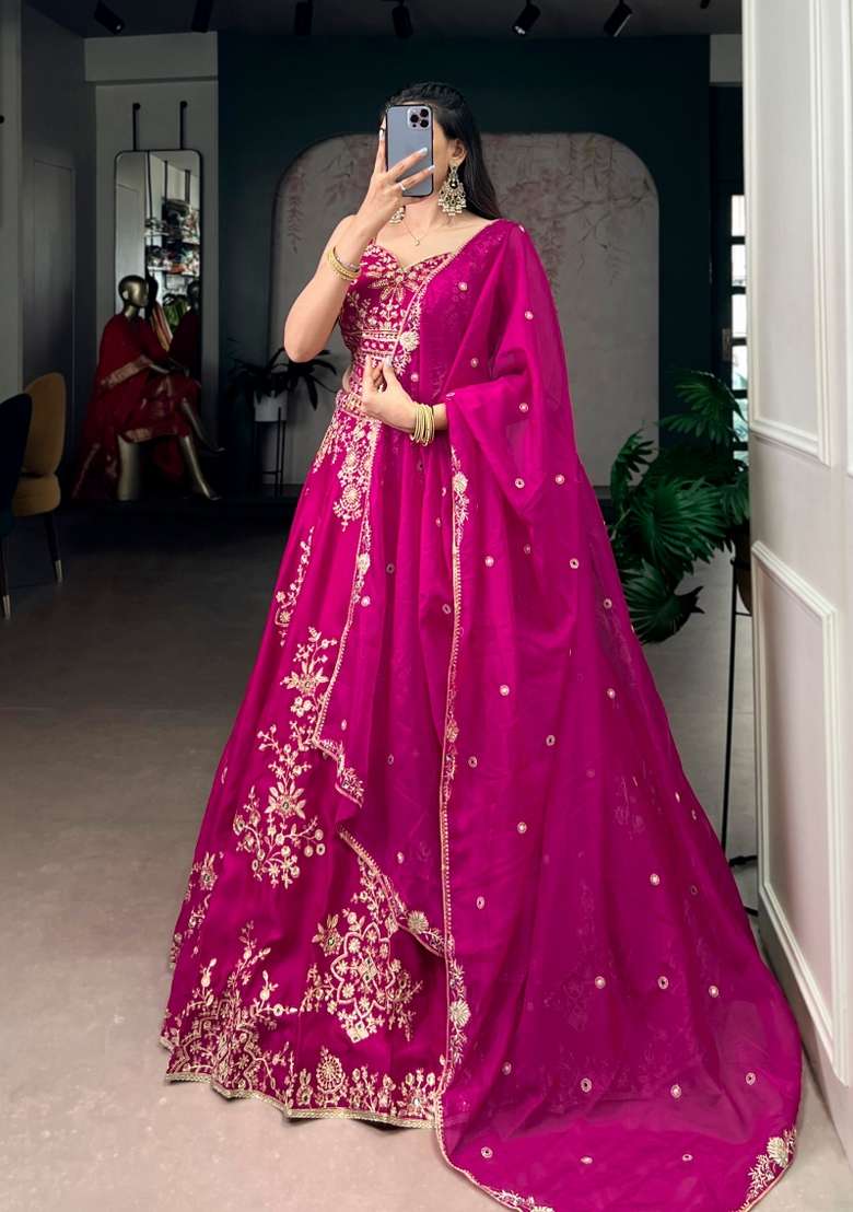 Pink Embroidered Naysha Lehenga Set - Indya